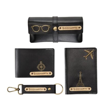 Aica Personalized Name & Charm Leather Wallet Mens Combo Giftset (Black) | Customized Valentine�s Day Valentine Propose Day Gift For Men Boy Husband Father Boyfriend Friend...