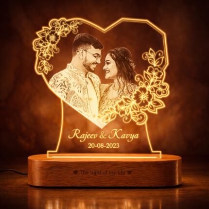 Personalized Valentine Gift for Couple - LED Photo Frame | Customized Anniversary Gift for Wife & Husband | Photo Engraved Lamp (Warm Light, Colorful HD UV Print)