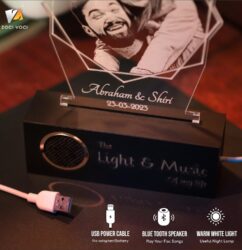 ZOCI VOCI Personalized Valentine Gift for Couple - LED Photo Frame | Customized Anniversary Gift for Wife & Husband | Photo Engraved Lamp (Warm Light + BT Speaker, B&W - Engraving)