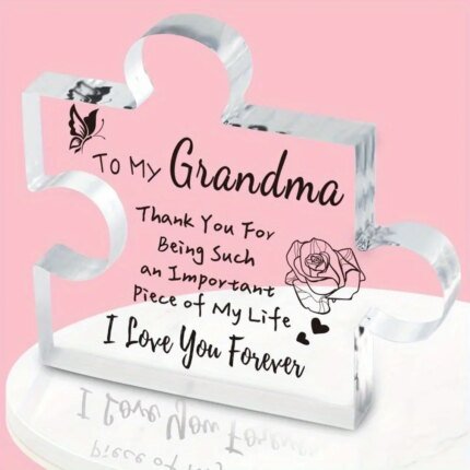 Engraved acrylic puzzle shape plaque – personalized gift for grandma