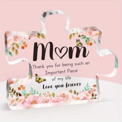 Engraved acrylic puzzle block gift for mom – Mother's Day plaque