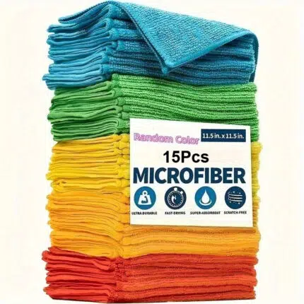 Pack of 15 microfiber cleaning cloths for household use